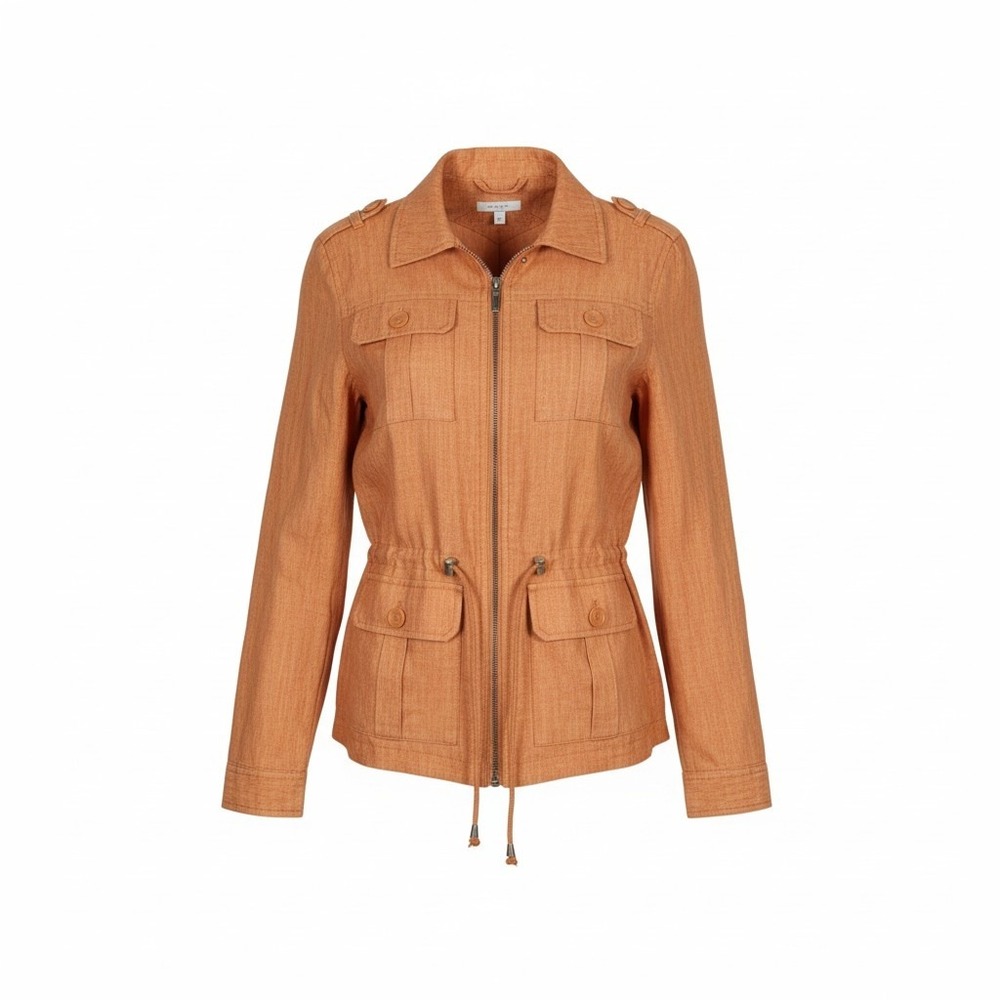 Jou Jou Womens Cotton Linen‎ Field Jacket Orange Utility Size S